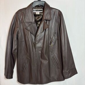Vtg JL Studio Leather Moto Jacket 20W Plus Chocolate Brown Biker Y2K Streetwear